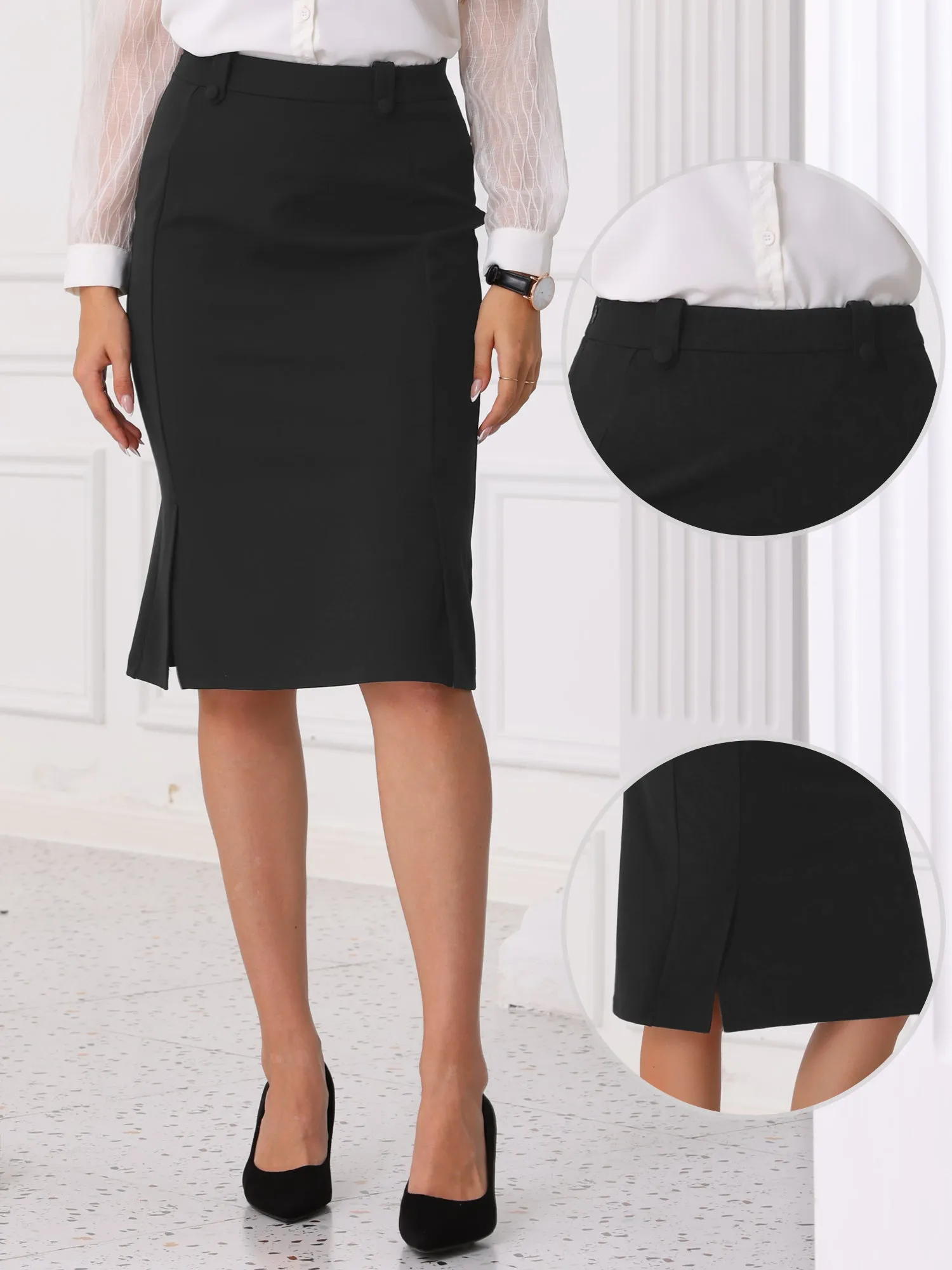 High Waist Side Slit Office Work Midi Pencil Skirt sold by Allegra K product image thumbnail 2