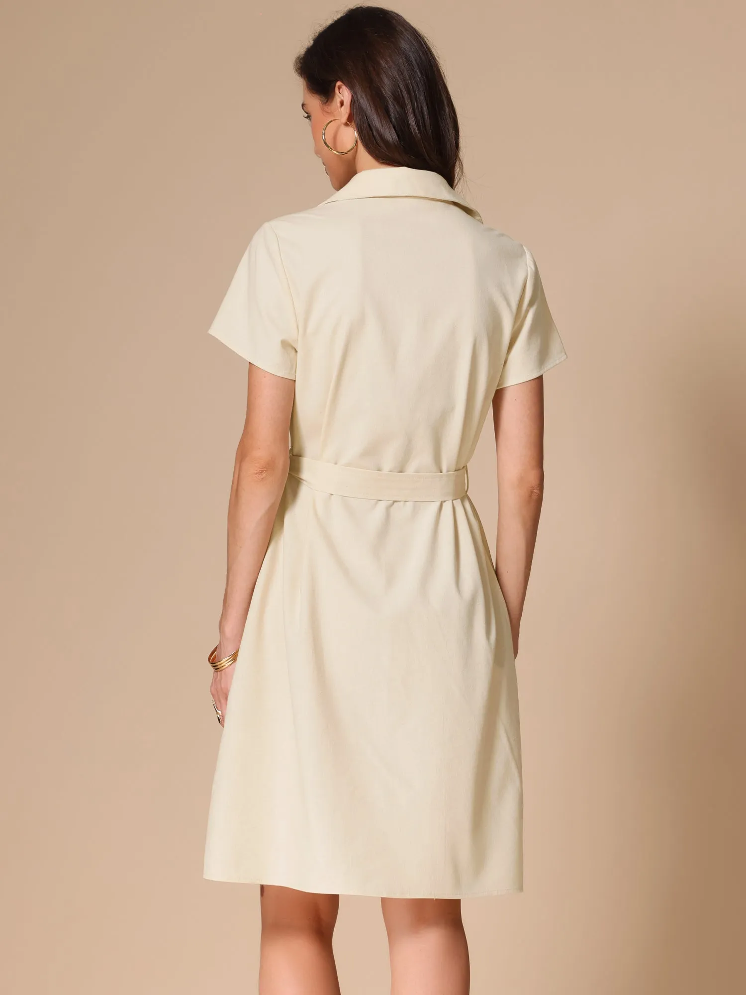 Linen Cotton Short Sleeve Button Down Midi Shirt Dress sold by Allegra K product image thumbnail 3