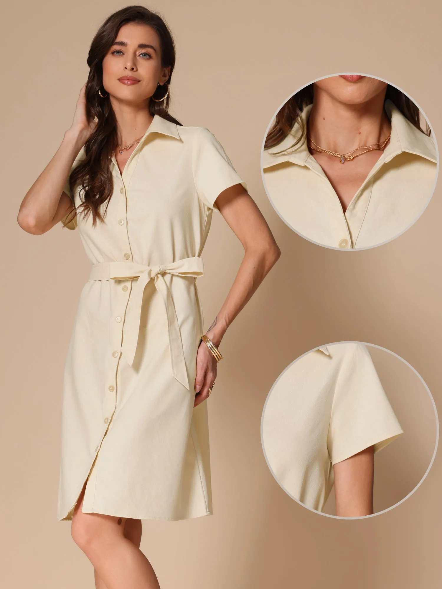 Linen Cotton Short Sleeve Button Down Midi Shirt Dress sold by Allegra K product image thumbnail 2