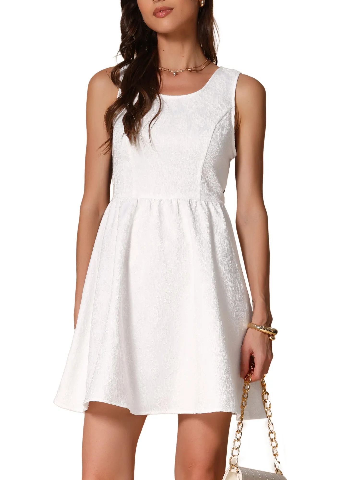 Sleeveless Back Bow Colorblock Textured Skater Dress sold by Allegra K product image thumbnail 5