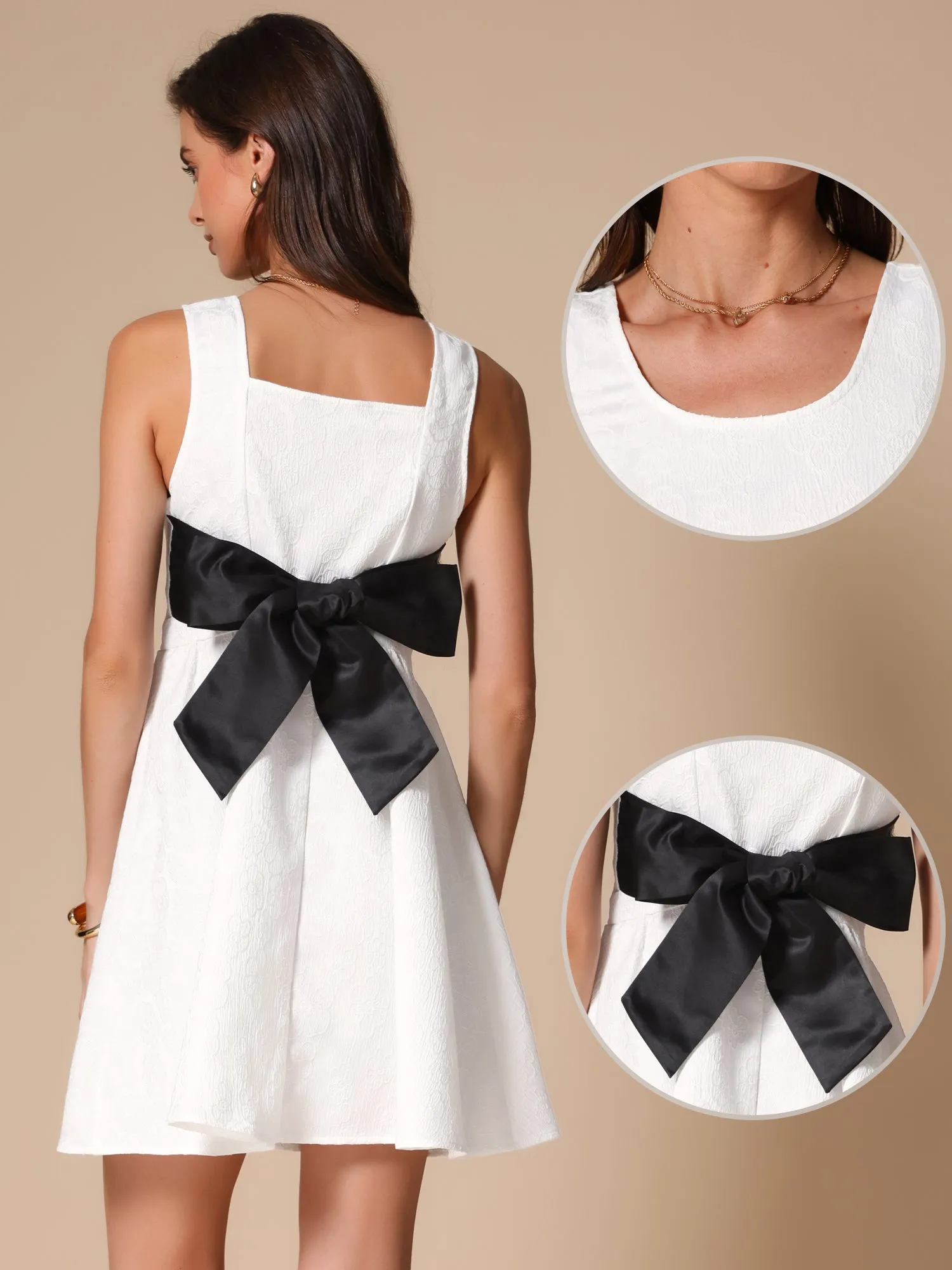 Sleeveless Back Bow Colorblock Textured Skater Dress sold by Allegra K product image thumbnail 2