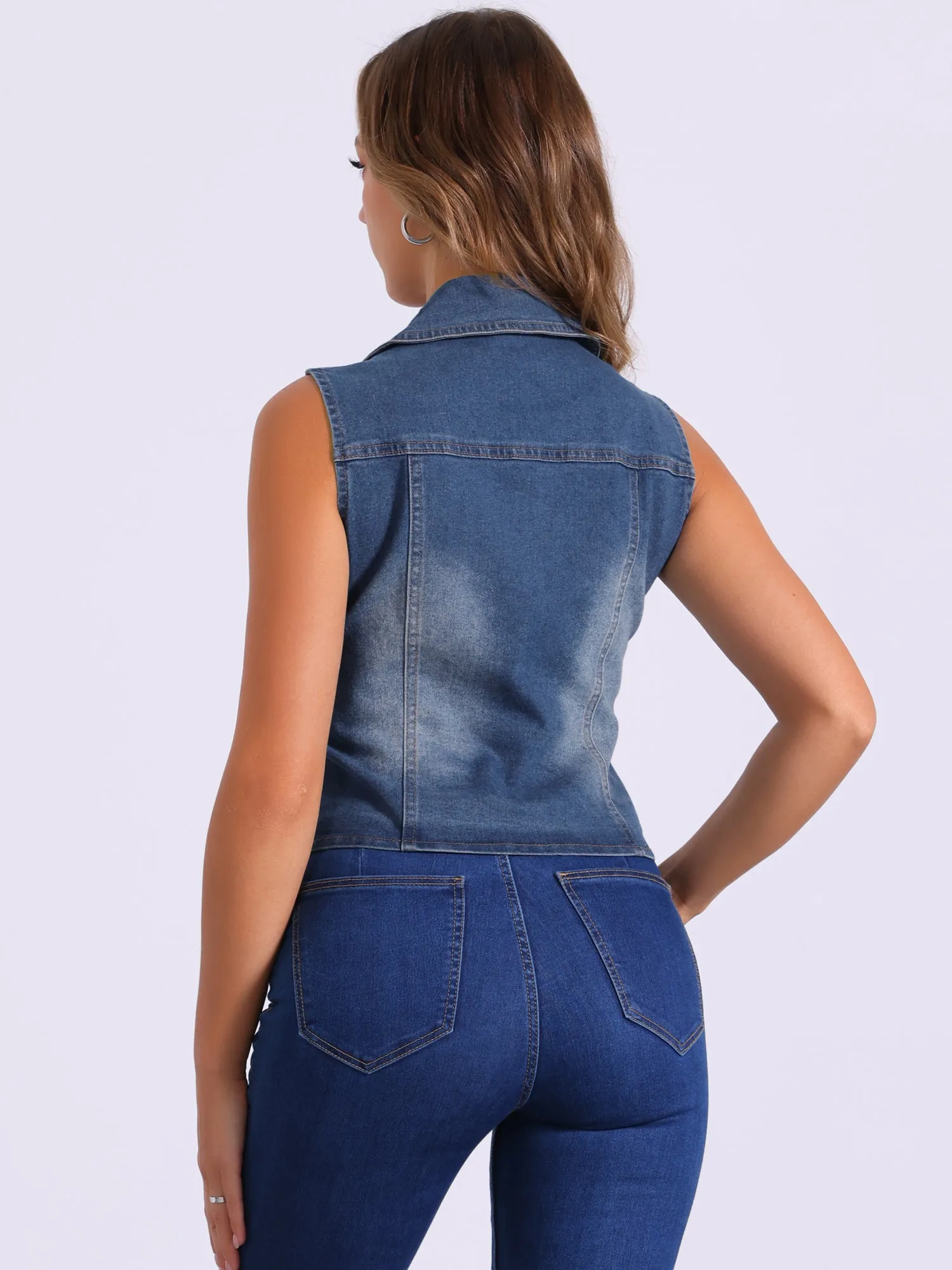 Sleeveless Collared Button Down Denim Vest sold by Allegra K product image thumbnail 2