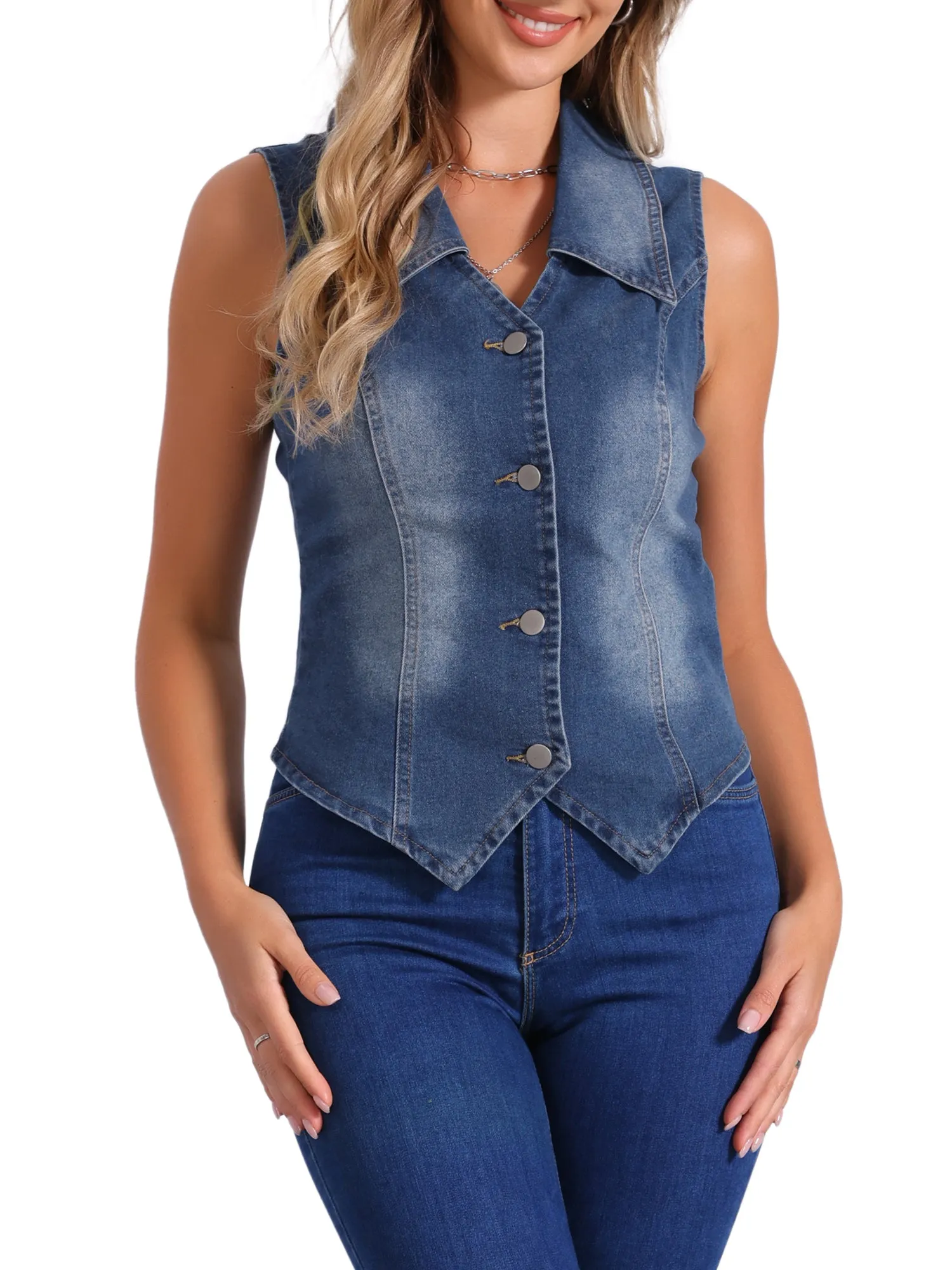 Sleeveless Collared Button Down Denim Vest sold by Allegra K product image thumbnail 5