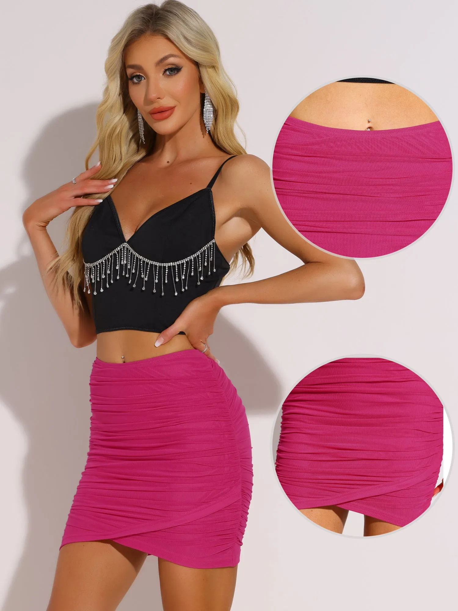 Ruched Party Clubwear Sexy Mesh Bodycon Mini Skirt sold by Allegra K product image thumbnail 2