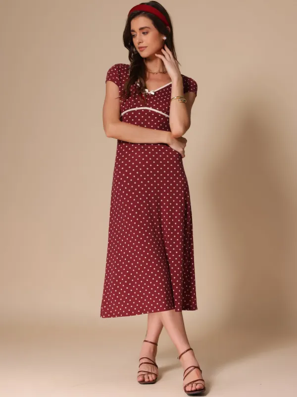 V Neck Cap Sleeve Polka Dots Vintage Midi Dress sold by Allegra K