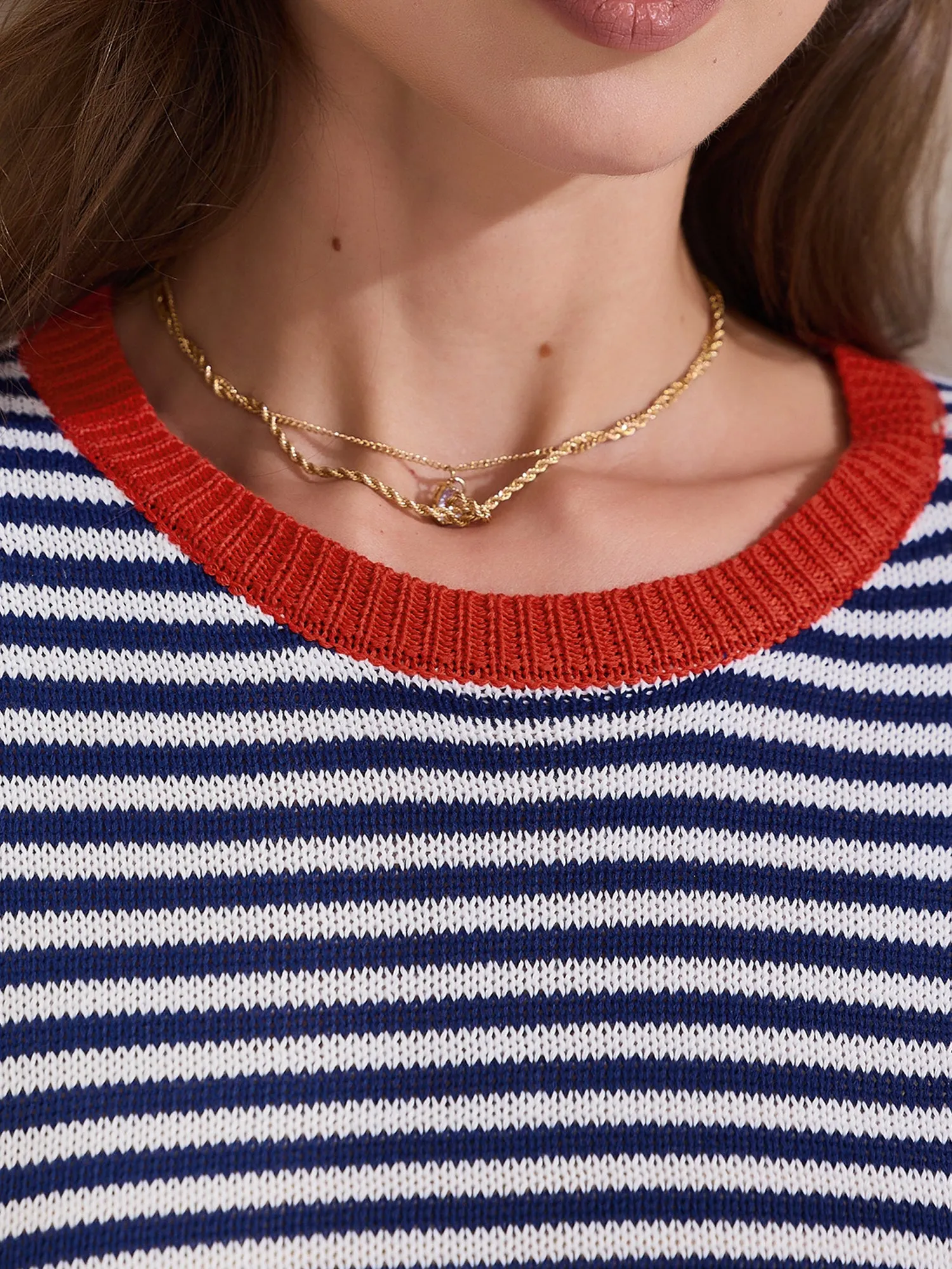 Colorblock Striped Short Sleeve Knitted Top sold by Allegra K product image thumbnail 4