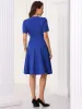 V Neck Short Sleeve Solid Color A-Line Midi Dress sold by Allegra K