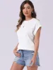 Textured Cap Sleeve Crew Neck Solid Color Blouse sold by Allegra K