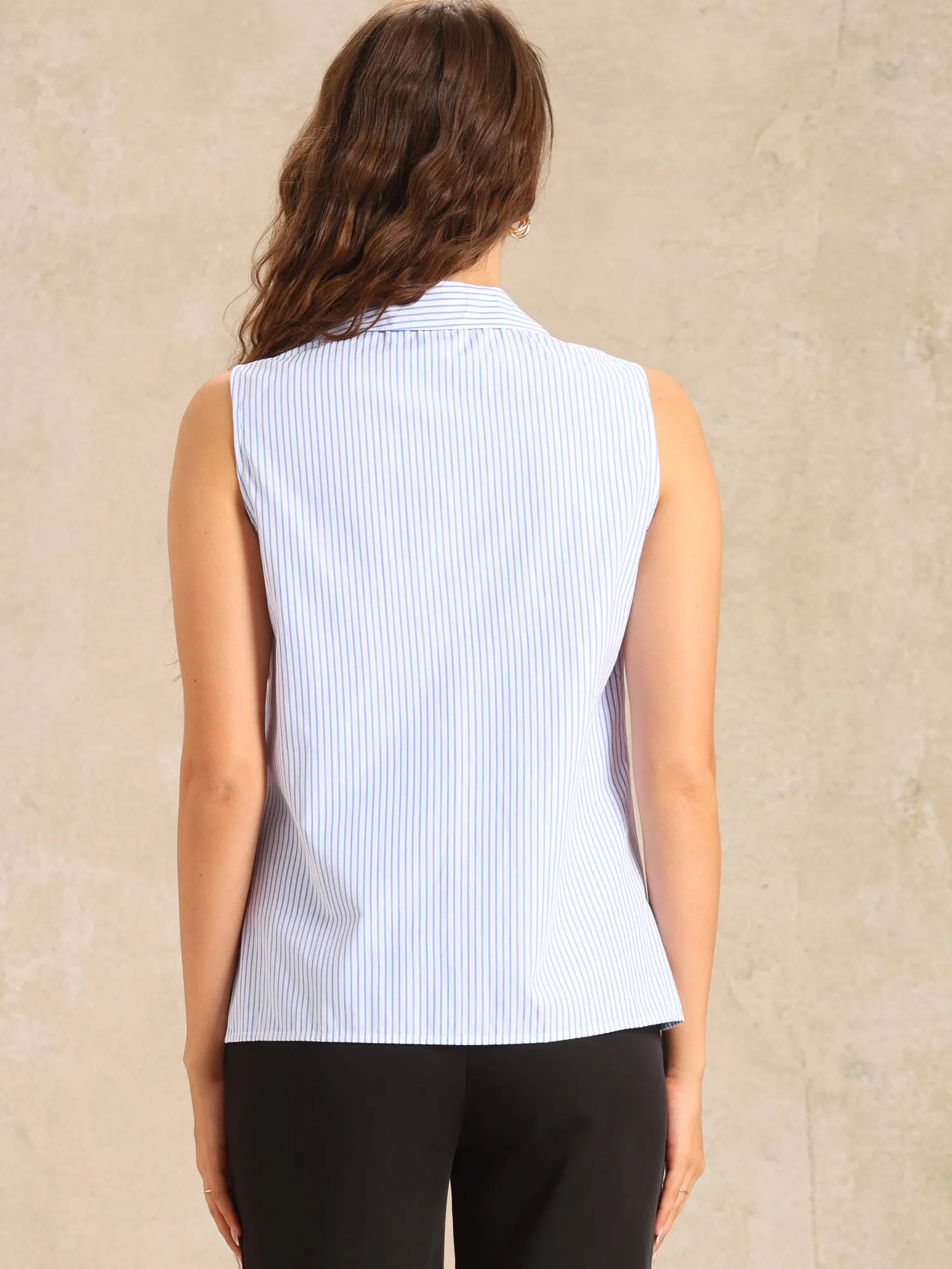 Sleeveless Button Down Striped Lapel Collar Blouse sold by Allegra K product image thumbnail 3