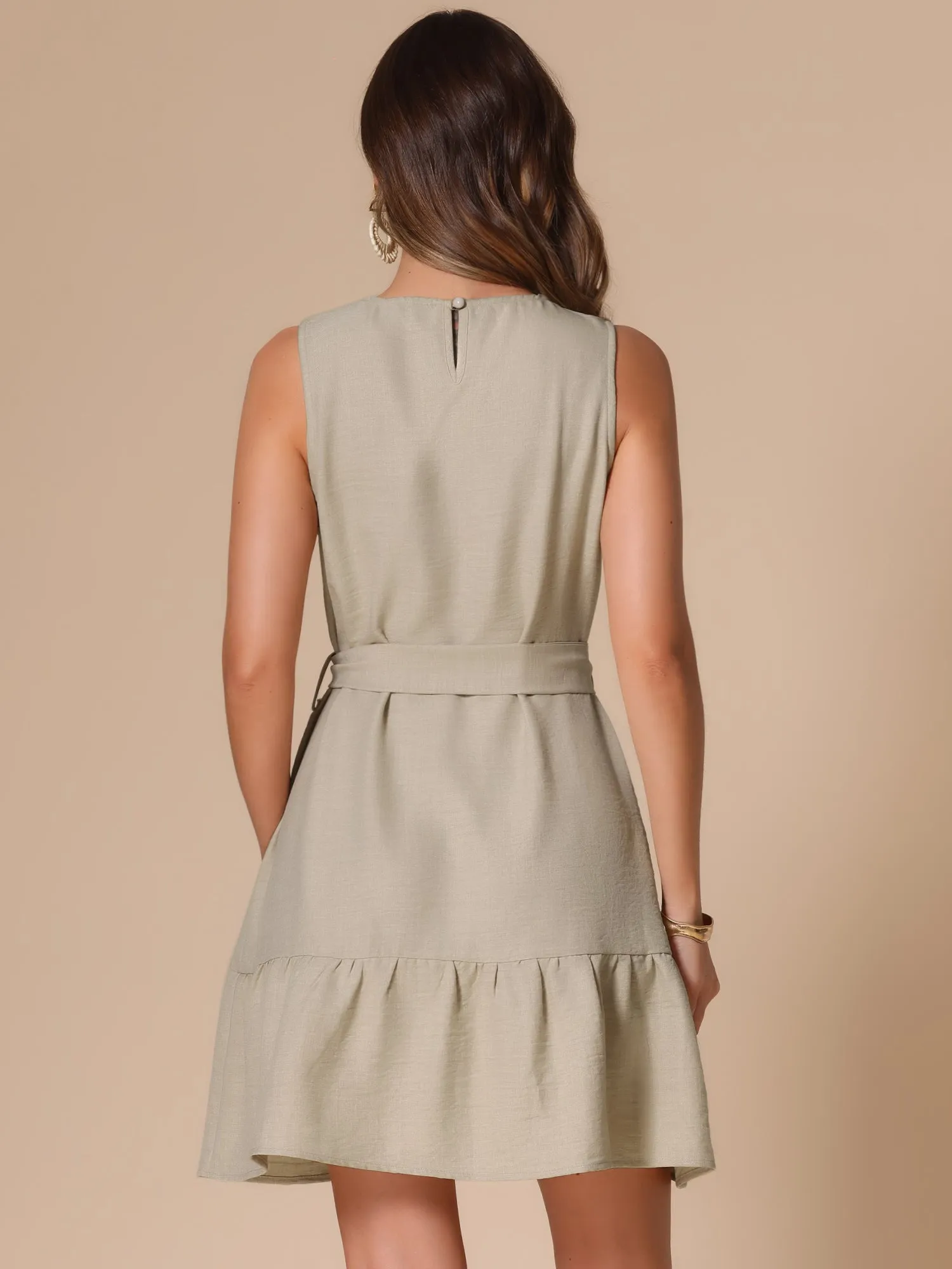 Sleeveless Belted Lace-Up Solid Mini Dress Sundress sold by Allegra K product image thumbnail 3