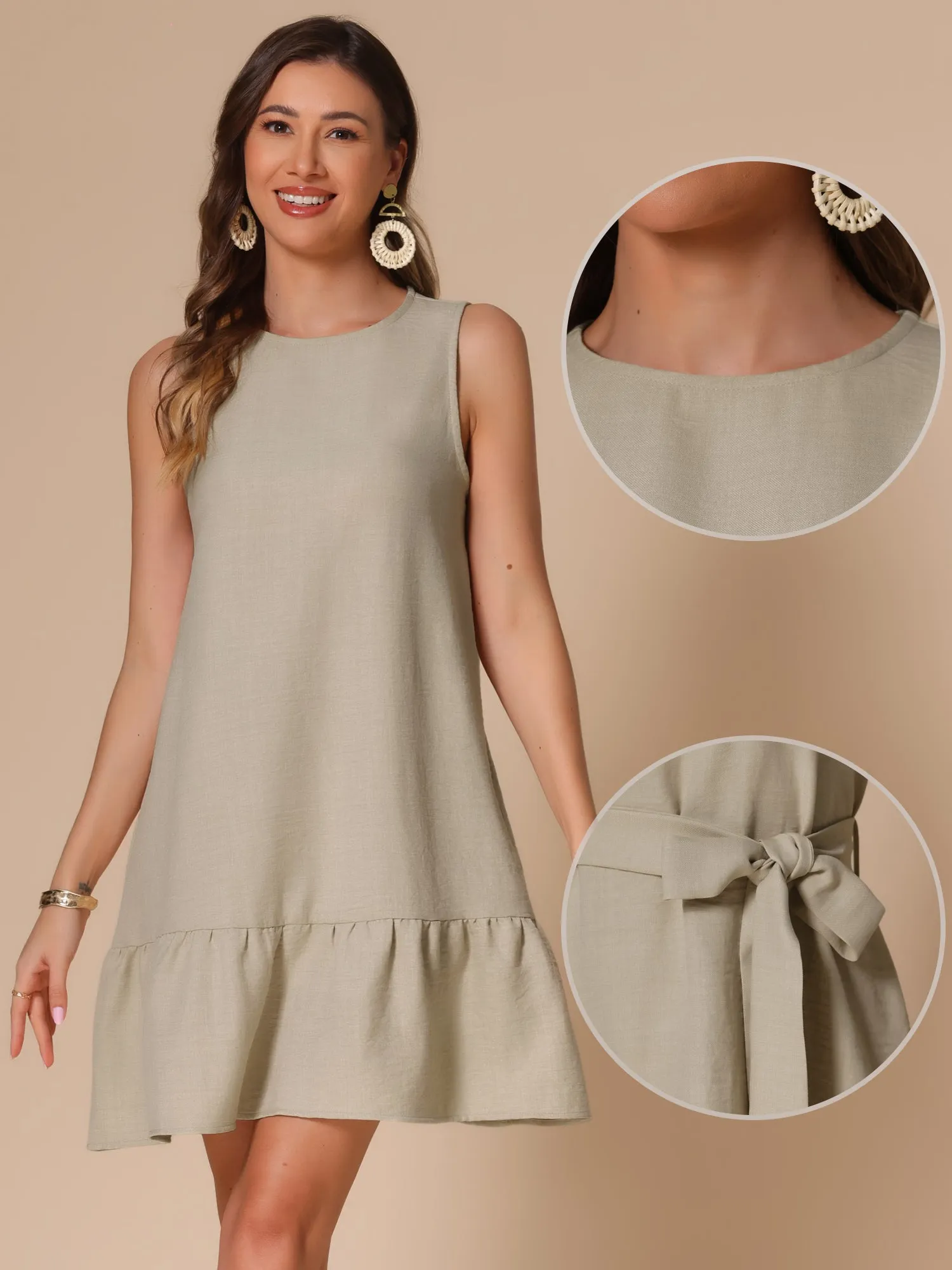 Sleeveless Belted Lace-Up Solid Mini Dress Sundress sold by Allegra K product image thumbnail 2