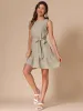 Sleeveless Belted Lace-Up Solid Mini Dress Sundress sold by Allegra K