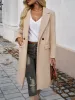 Wool Blend Notched Lapel One Button Long Sleeves Winter Pea Coat sold by Allegra K