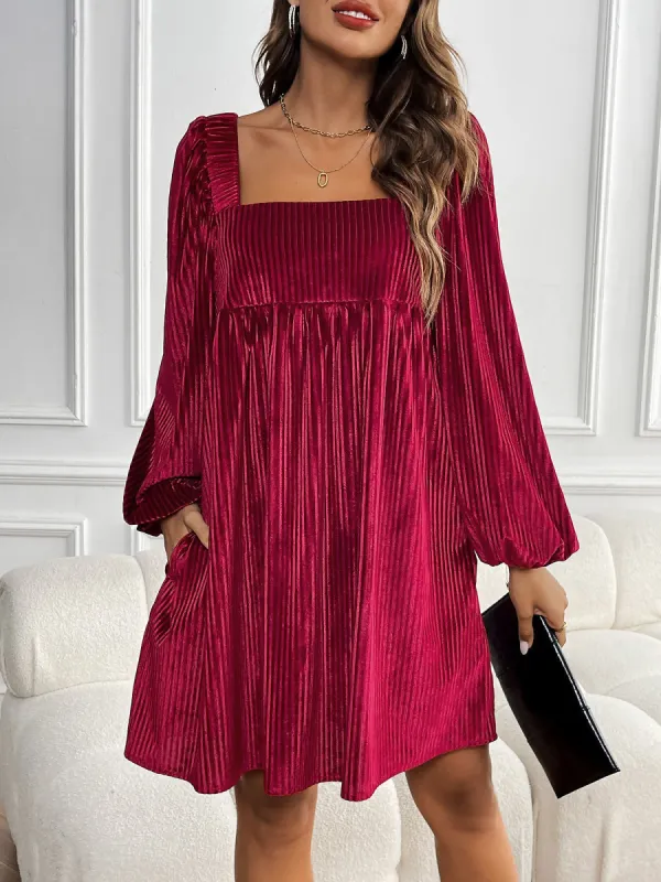 Velvet Textured Square Neck Pocketed Mini Dress sold by Allegra K