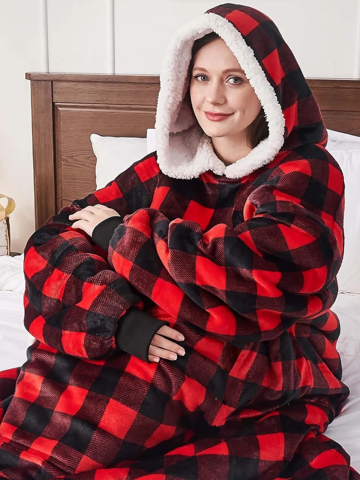 Long Sleeves Printed Pocketed Hooded Wearable Blanket sold by Allegra K product image thumbnail 3