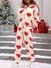 Heart Print Long Sleeves Hooded Pocketed Plush Jumpsuit sold by Allegra K