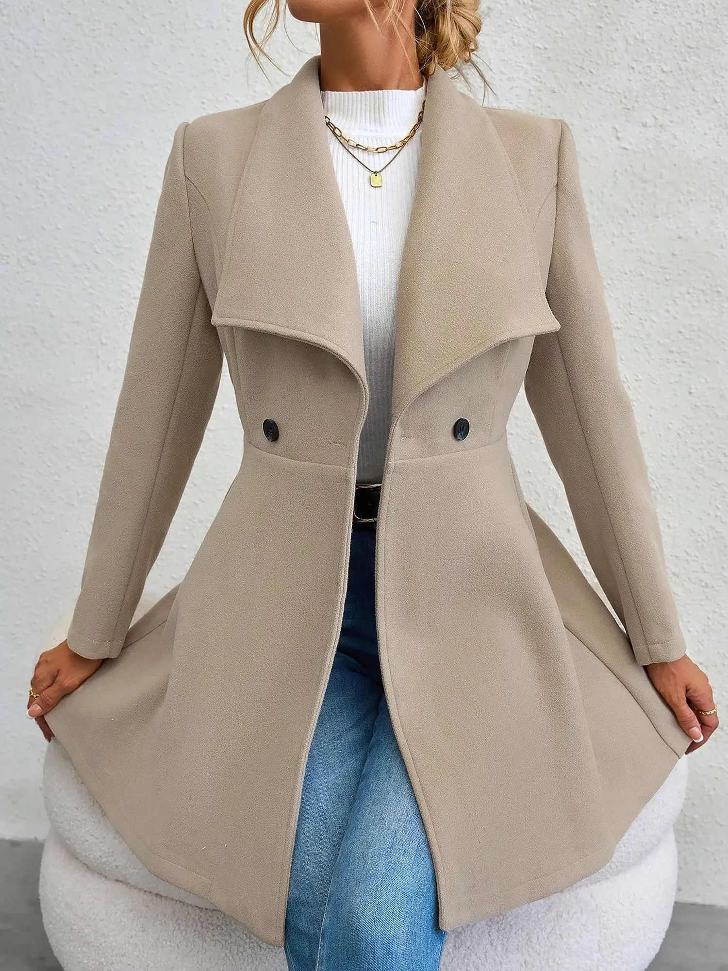 Lapel Long Sleeves Bouble Breasted Peplum Coat sold by Allegra K product image thumbnail 4