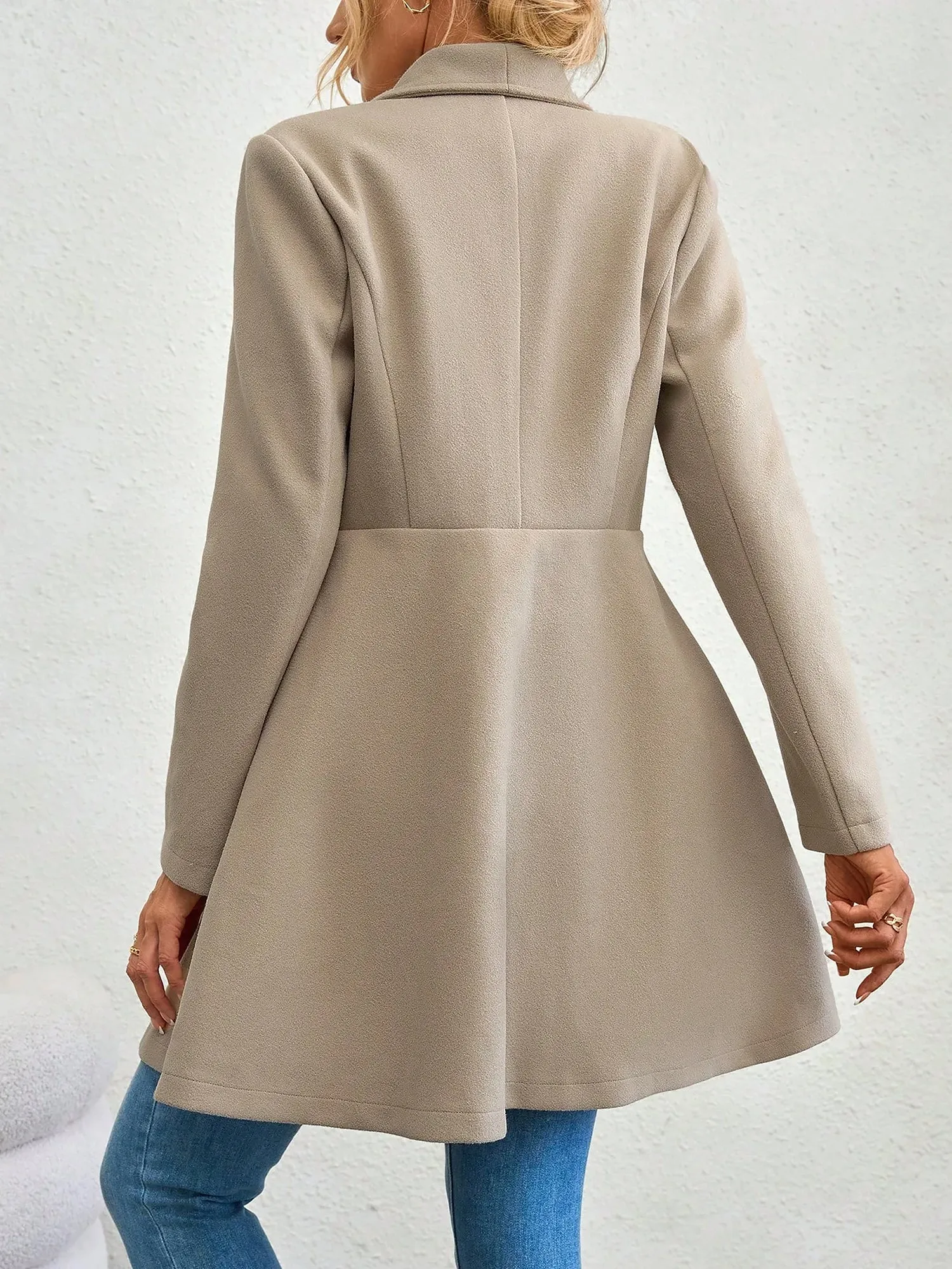 Lapel Long Sleeves Bouble Breasted Peplum Coat sold by Allegra K product image thumbnail 3