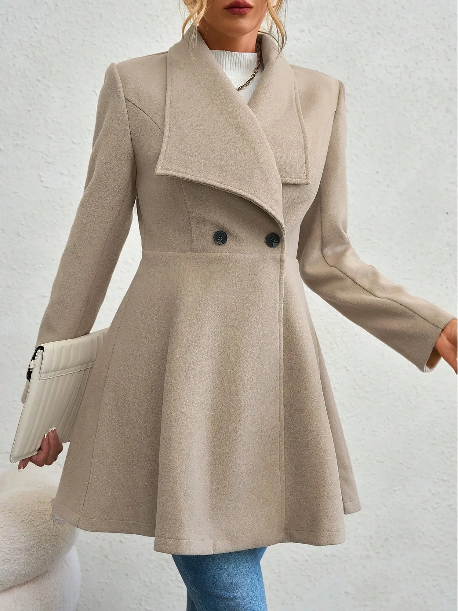 Lapel Long Sleeves Bouble Breasted Peplum Coat sold by Allegra K product image thumbnail 5