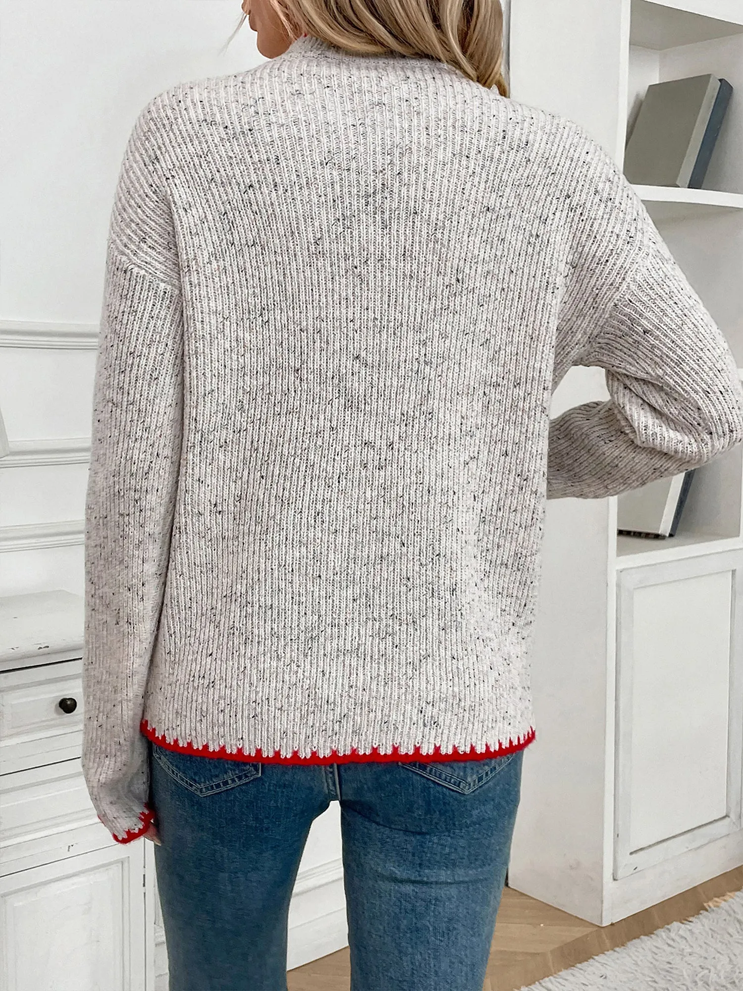 Mock Neck Long Sleeves Heart Knitted Sweater sold by Allegra K product image thumbnail 4