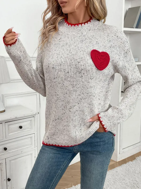 Mock Neck Long Sleeves Heart Knitted Sweater sold by Allegra K