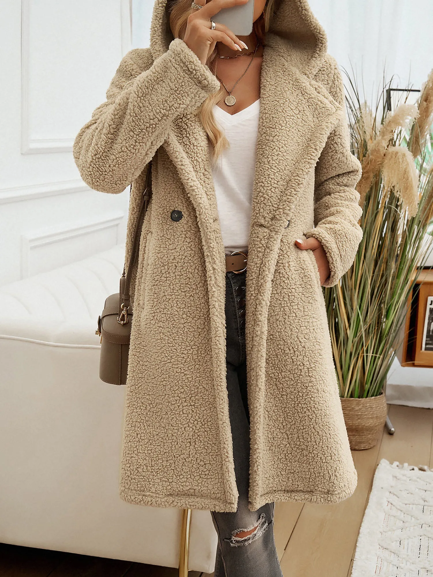 Casual Polar Fleece Hooded Pocketed Long Sleeves Jacket sold by Allegra K product image thumbnail 2