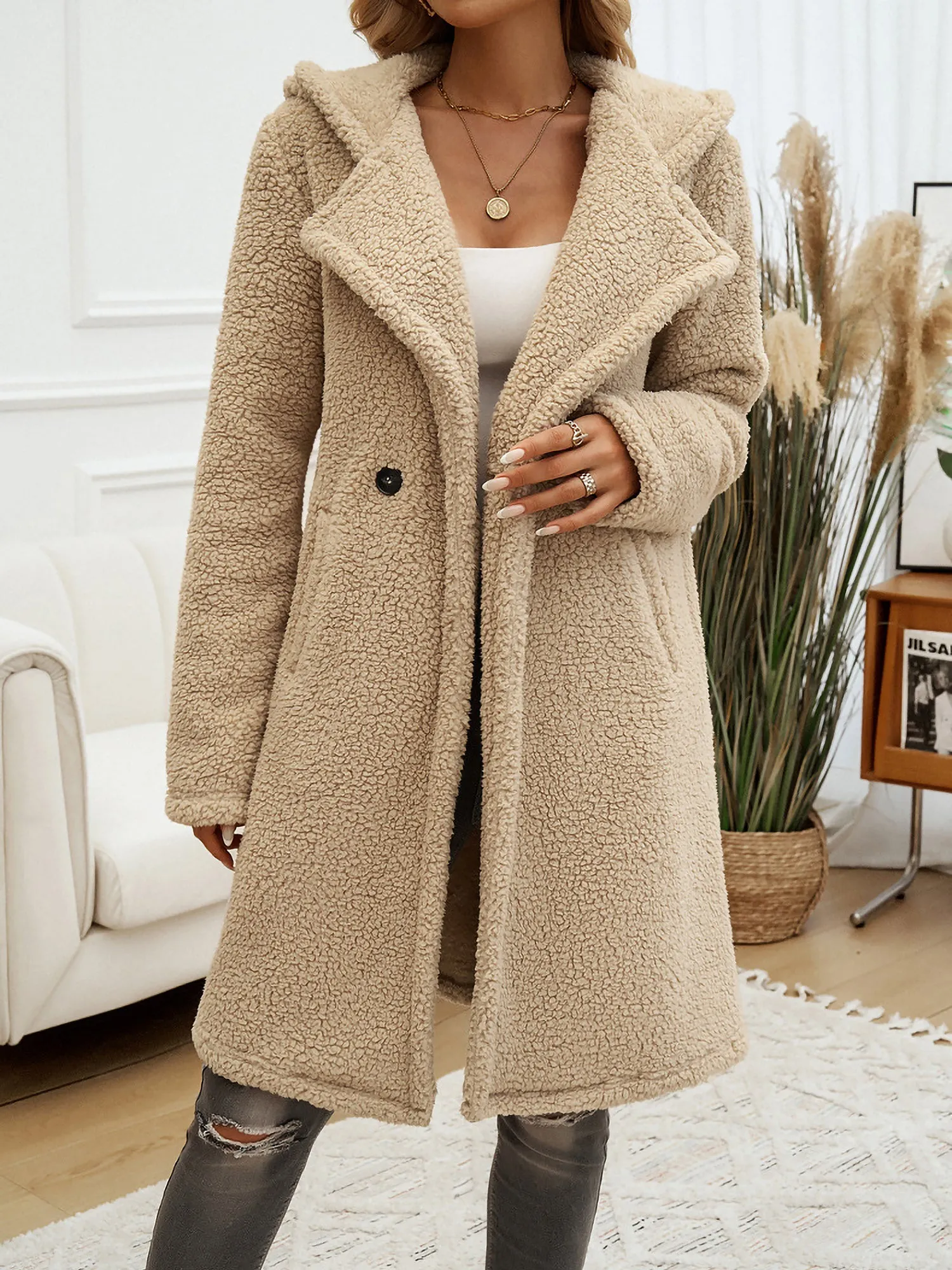 Casual Polar Fleece Hooded Pocketed Long Sleeves Jacket sold by Allegra K