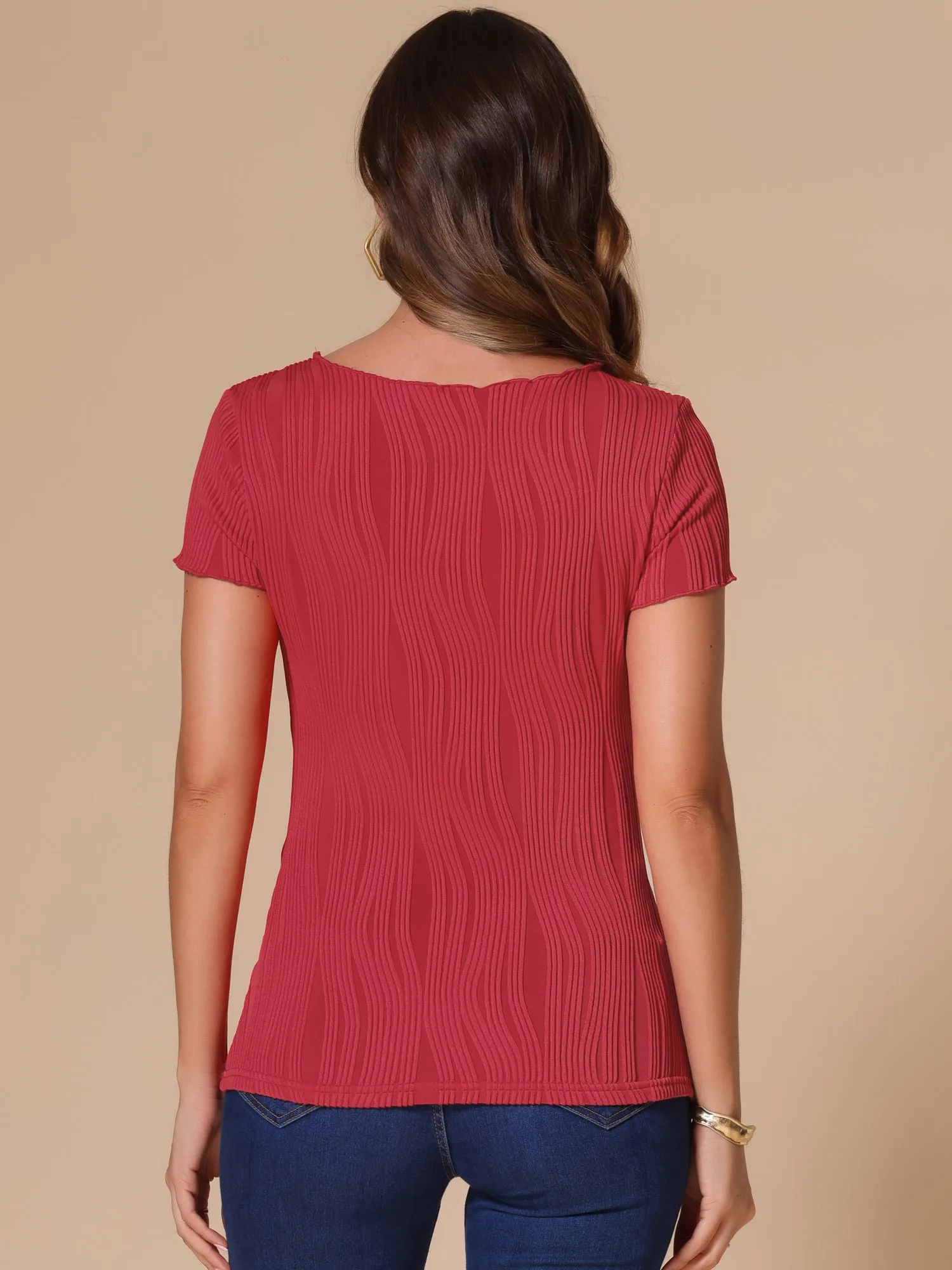 Short Sleeve Round Neck Textured Solid Color Blouse sold by Allegra K product image thumbnail 2