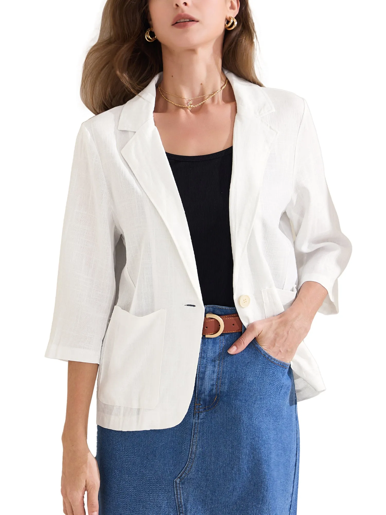 Solid Color 3/4 Sleeves One Button Notched Lapel Blazer sold by Allegra K product image thumbnail 5