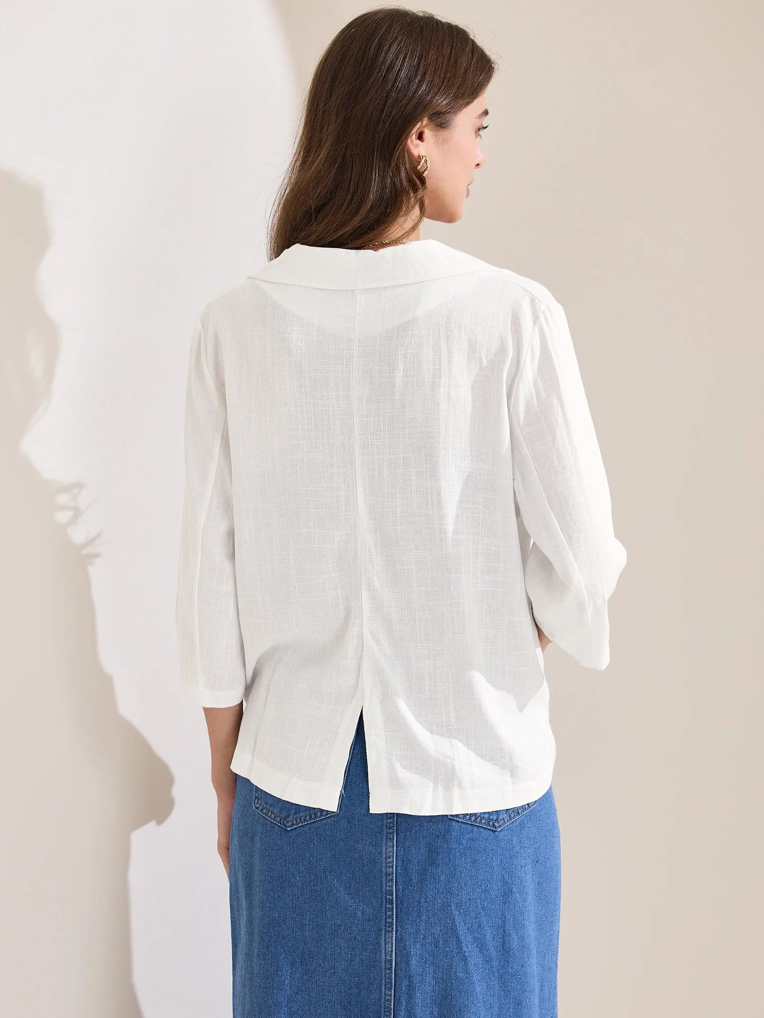 Solid Color 3/4 Sleeves One Button Notched Lapel Blazer sold by Allegra K product image thumbnail 3