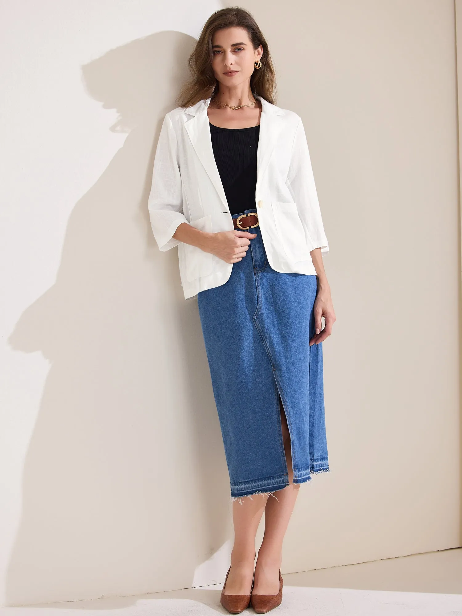 Solid Color 3/4 Sleeves One Button Notched Lapel Blazer sold by Allegra K product image thumbnail 2