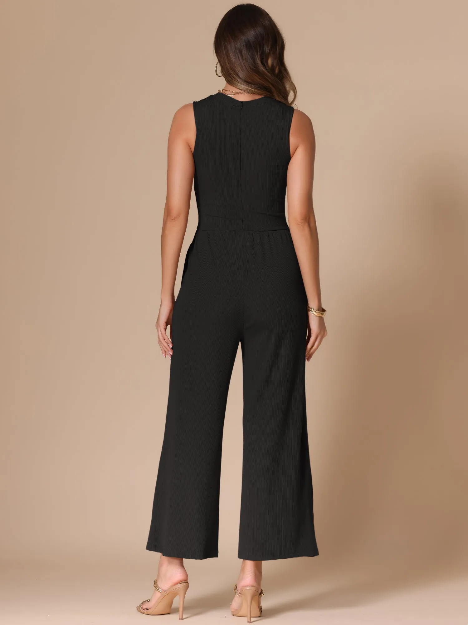 Solid Color Sleeveless Crew Neck Wide Leg Jumpsuits sold by Allegra K product image thumbnail 3
