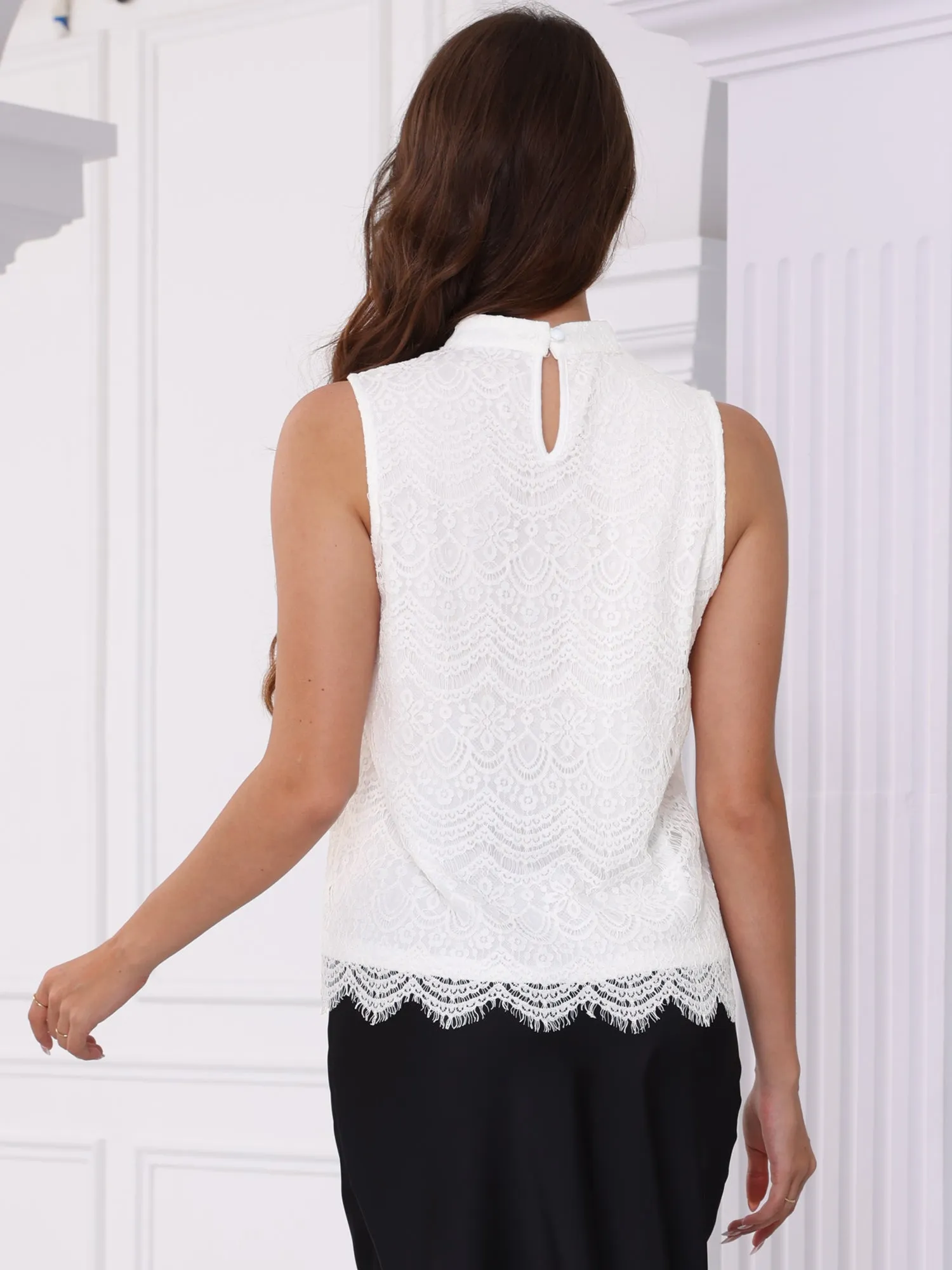 Lace Sleeveless Mock Neck Dressy Casual Blouse sold by Allegra K product image thumbnail 2