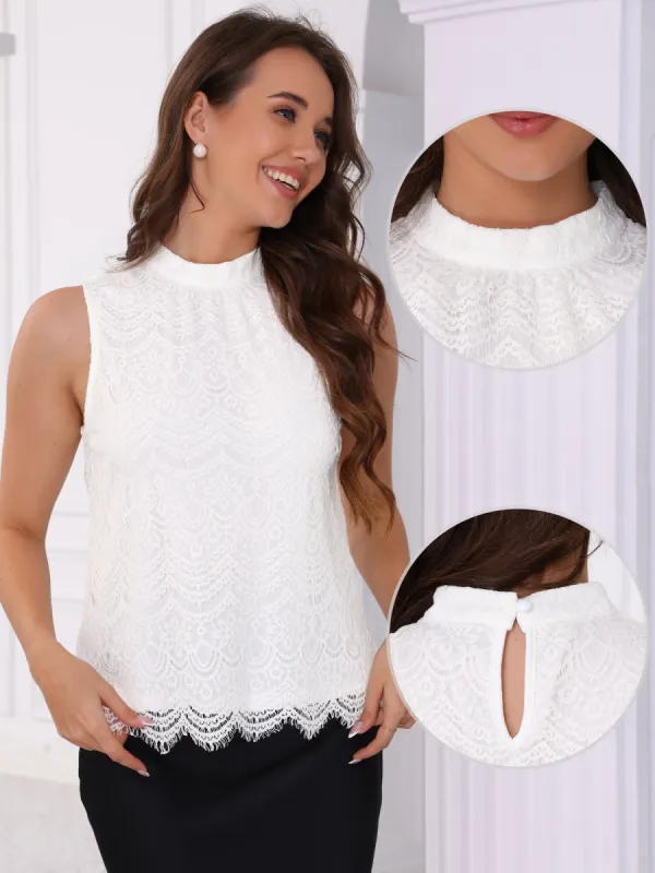 Lace Sleeveless Mock Neck Dressy Casual Blouse sold by Allegra K