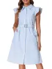 Striped Collar Ruffled Sleeve Belted Midi Shirt Dress sold by Allegra K