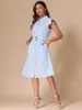 Striped Collar Ruffled Sleeve Belted Midi Shirt Dress sold by Allegra K