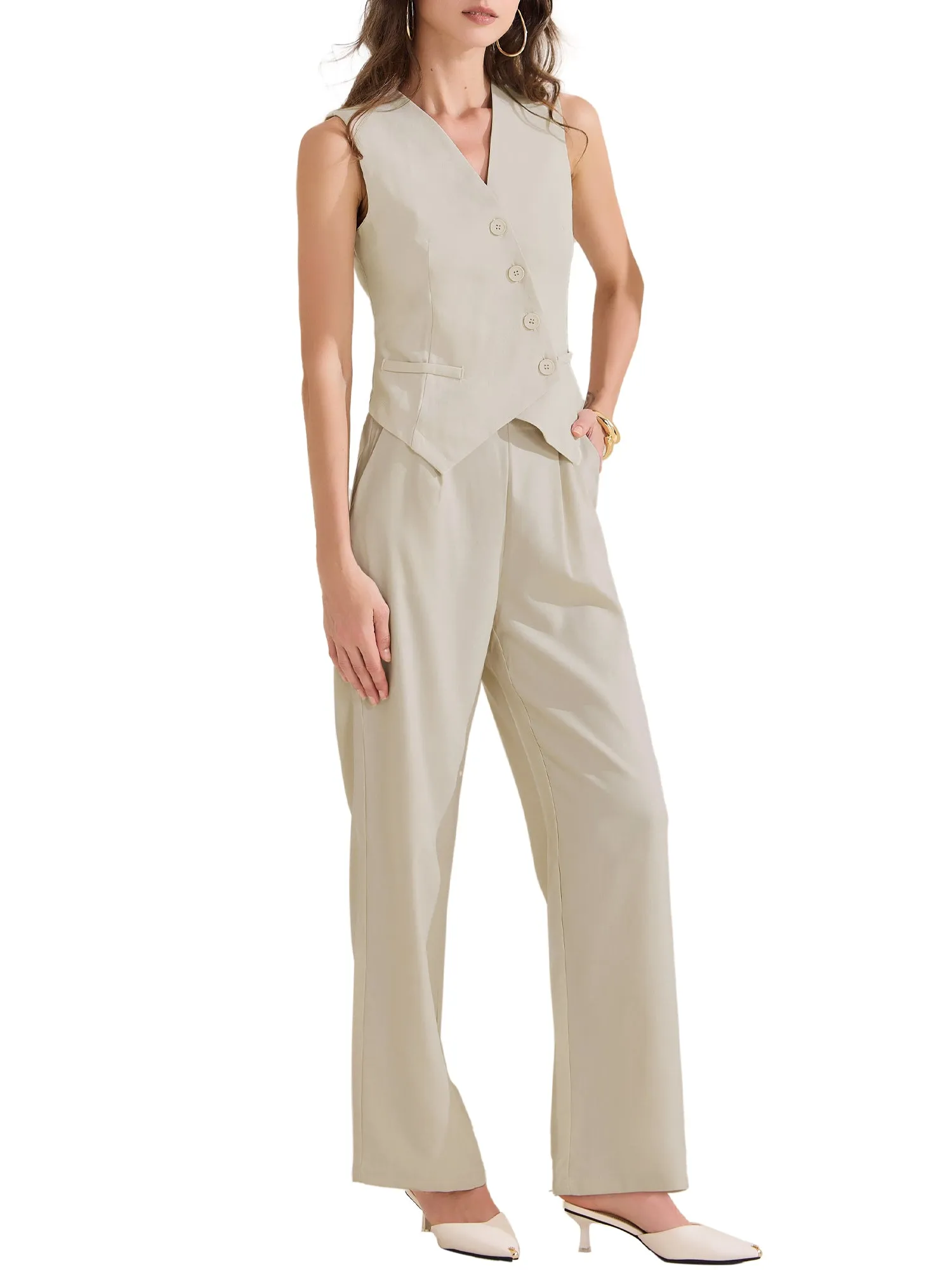 2 Pieces Sleeveless Waistcoat Vest & Straight Leg Pants Matching Sets sold by Allegra K product image thumbnail 5