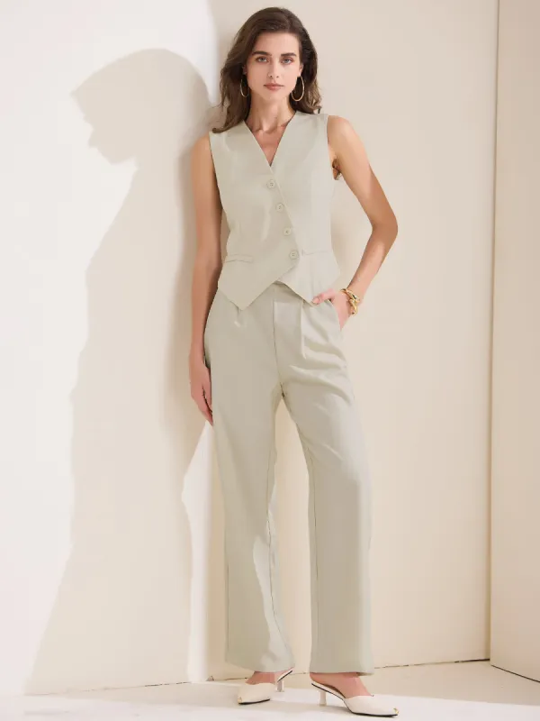 2 Pieces Sleeveless Waistcoat Vest & Straight Leg Pants Matching Sets sold by Allegra K