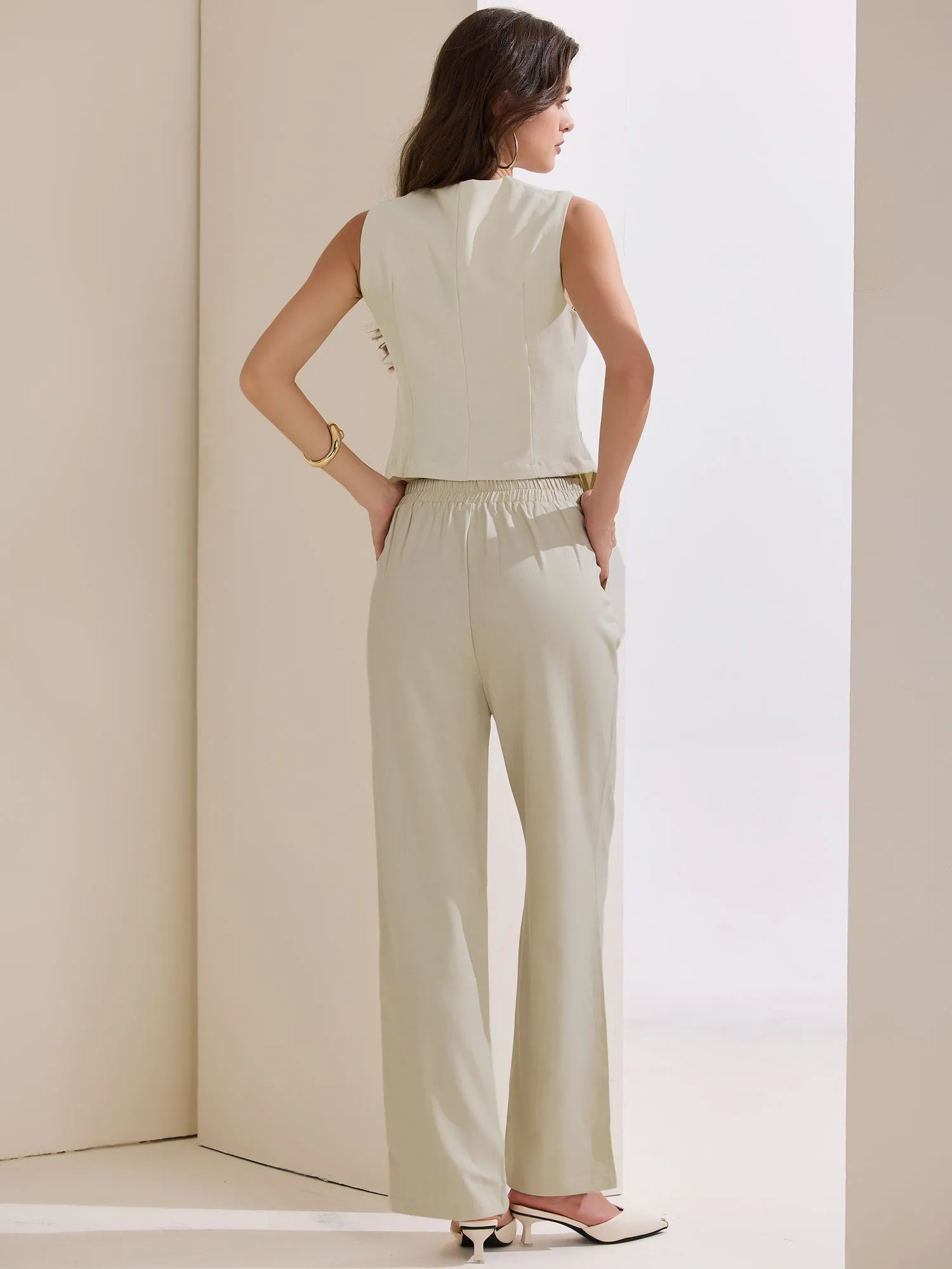 2 Pieces Sleeveless Waistcoat Vest & Straight Leg Pants Matching Sets sold by Allegra K product image thumbnail 2