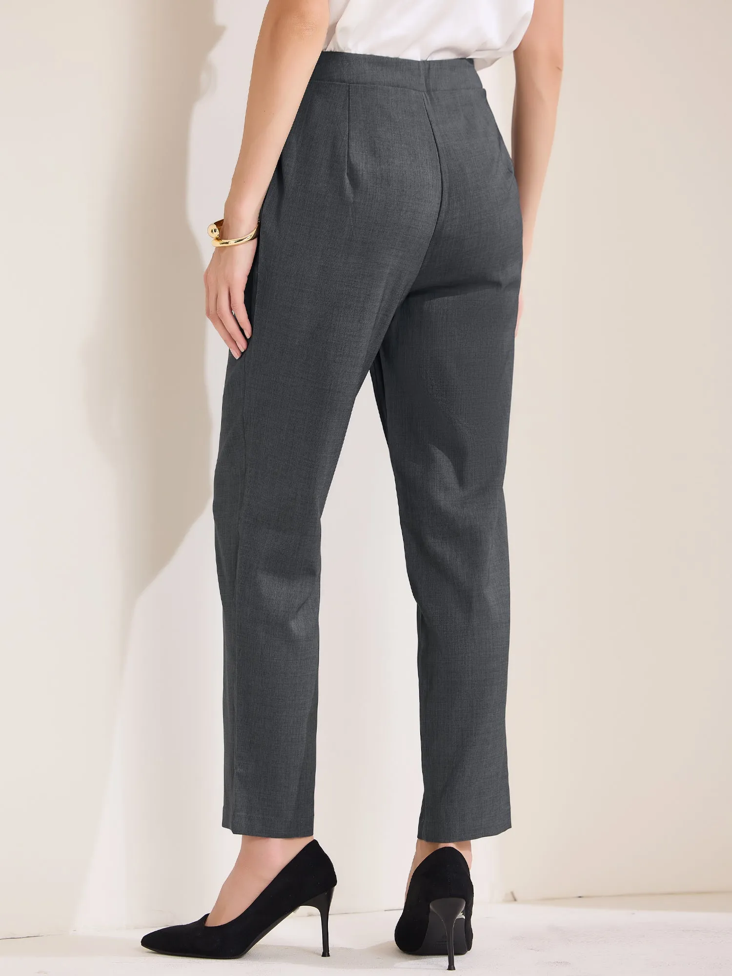 High Waist Pocketed Straight Leg Ankle Pants Slacks sold by Allegra K product image thumbnail 3