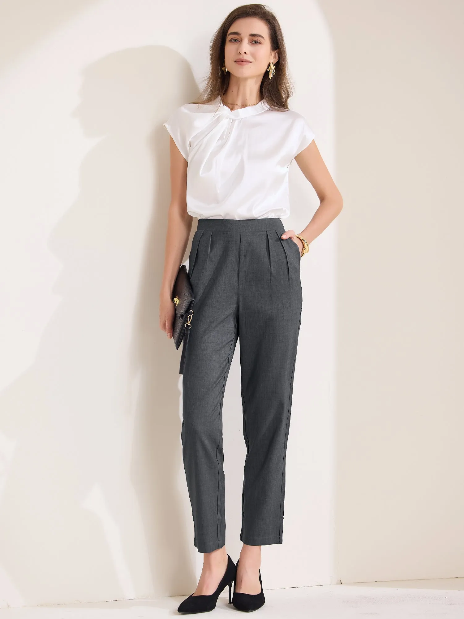 High Waist Pocketed Straight Leg Ankle Pants Slacks sold by Allegra K
