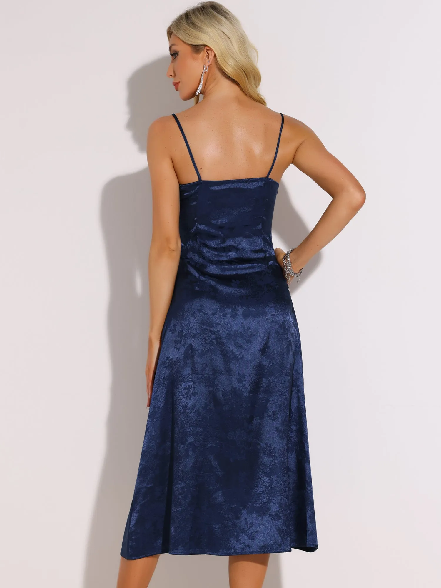 Spaghetti Strap Satin Square Neck Lace-Up Slit Midi Dress sold by Allegra K product image thumbnail 3