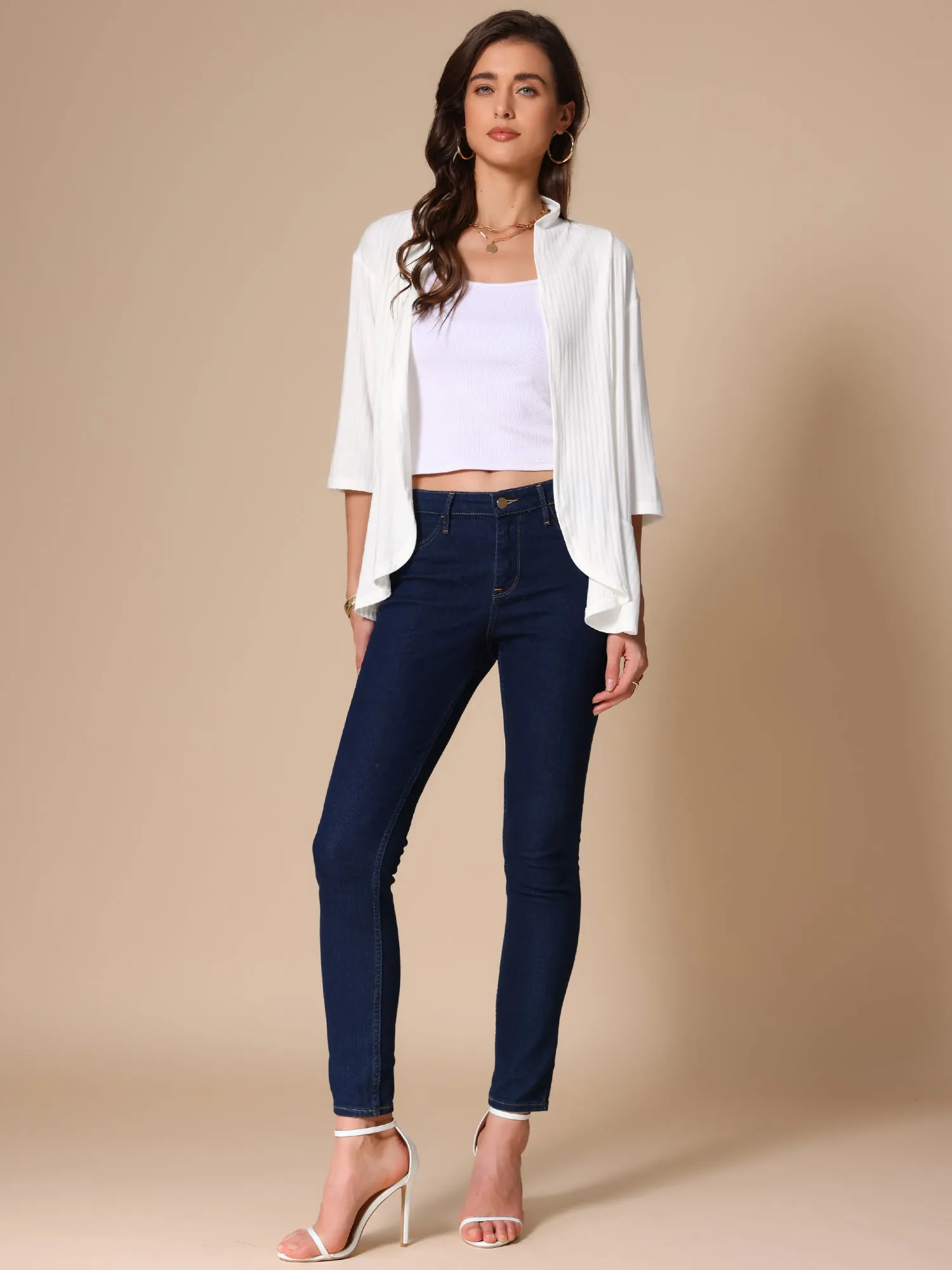 Casual Open Front Lightweight 3/4 Sleeve Irregular Hem Cardigants sold by Allegra K product image thumbnail 3