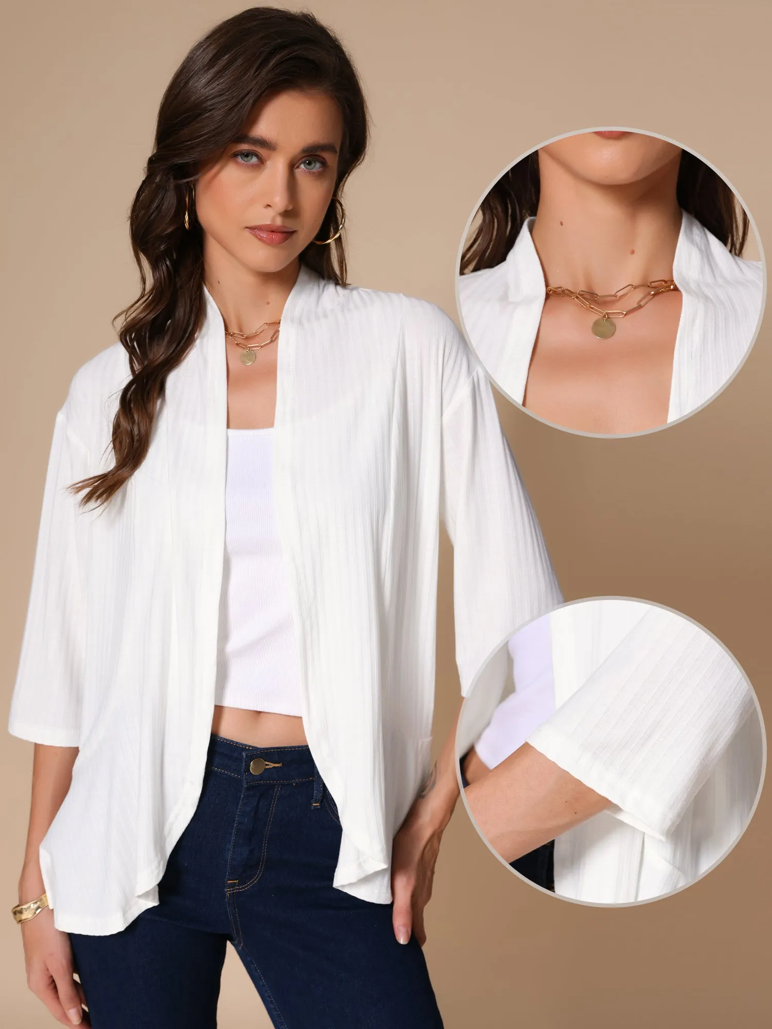 Casual Open Front Lightweight 3/4 Sleeve Irregular Hem Cardigants sold by Allegra K