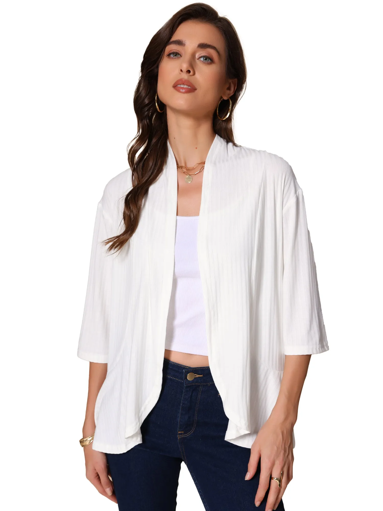 Casual Open Front Lightweight 3/4 Sleeve Irregular Hem Cardigants sold by Allegra K product image thumbnail 5