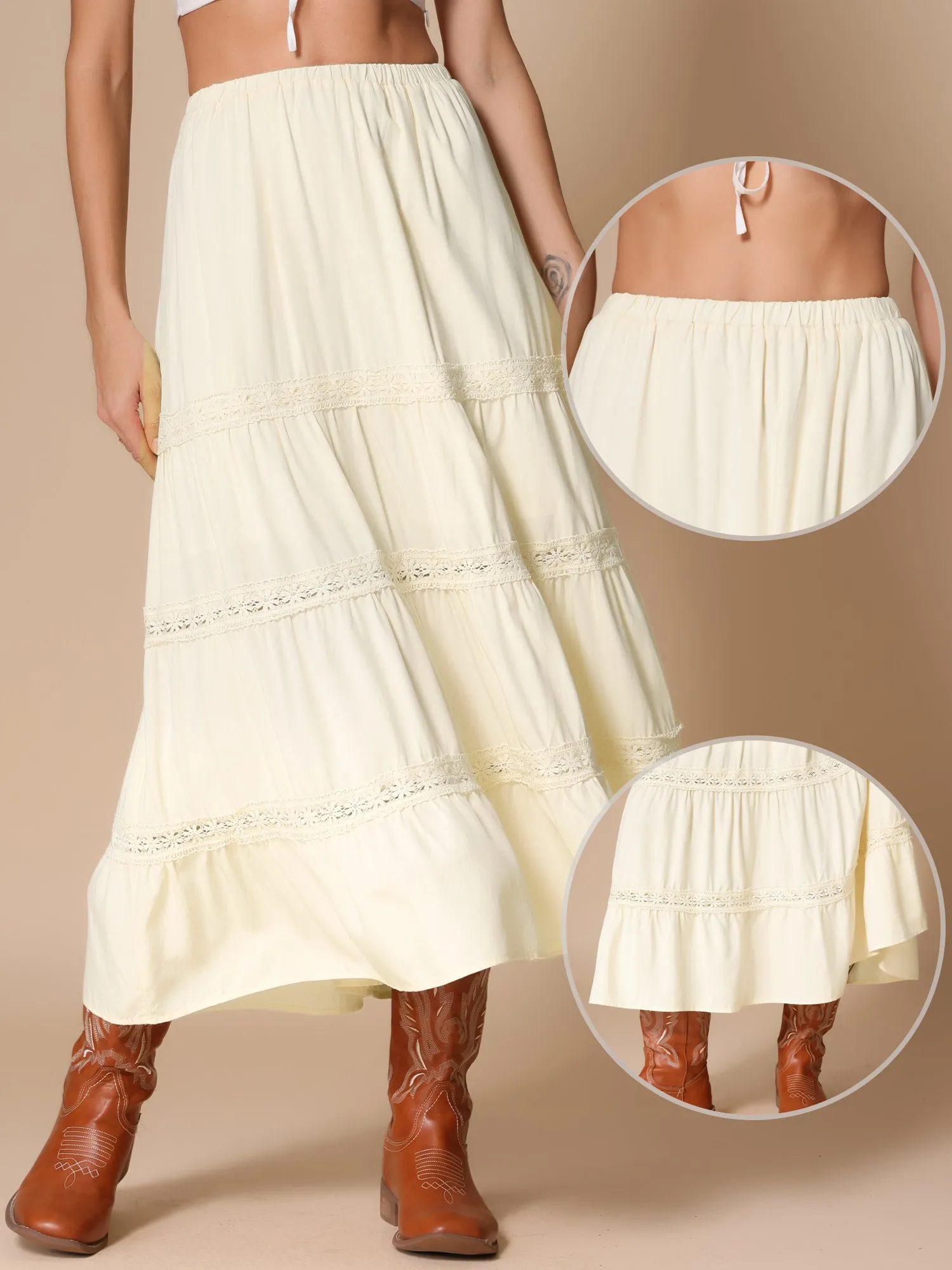 Lace Trim Tiered Elastic High Waist Maxi Skirt sold by Allegra K product image thumbnail 3
