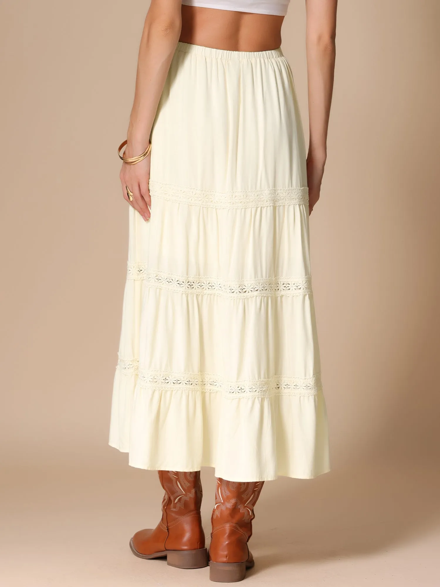 Lace Trim Tiered Elastic High Waist Maxi Skirt sold by Allegra K product image thumbnail 2