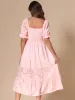 Puff Sleeve Smocked Textured Flowy Tiered Midi Dress sold by Allegra K