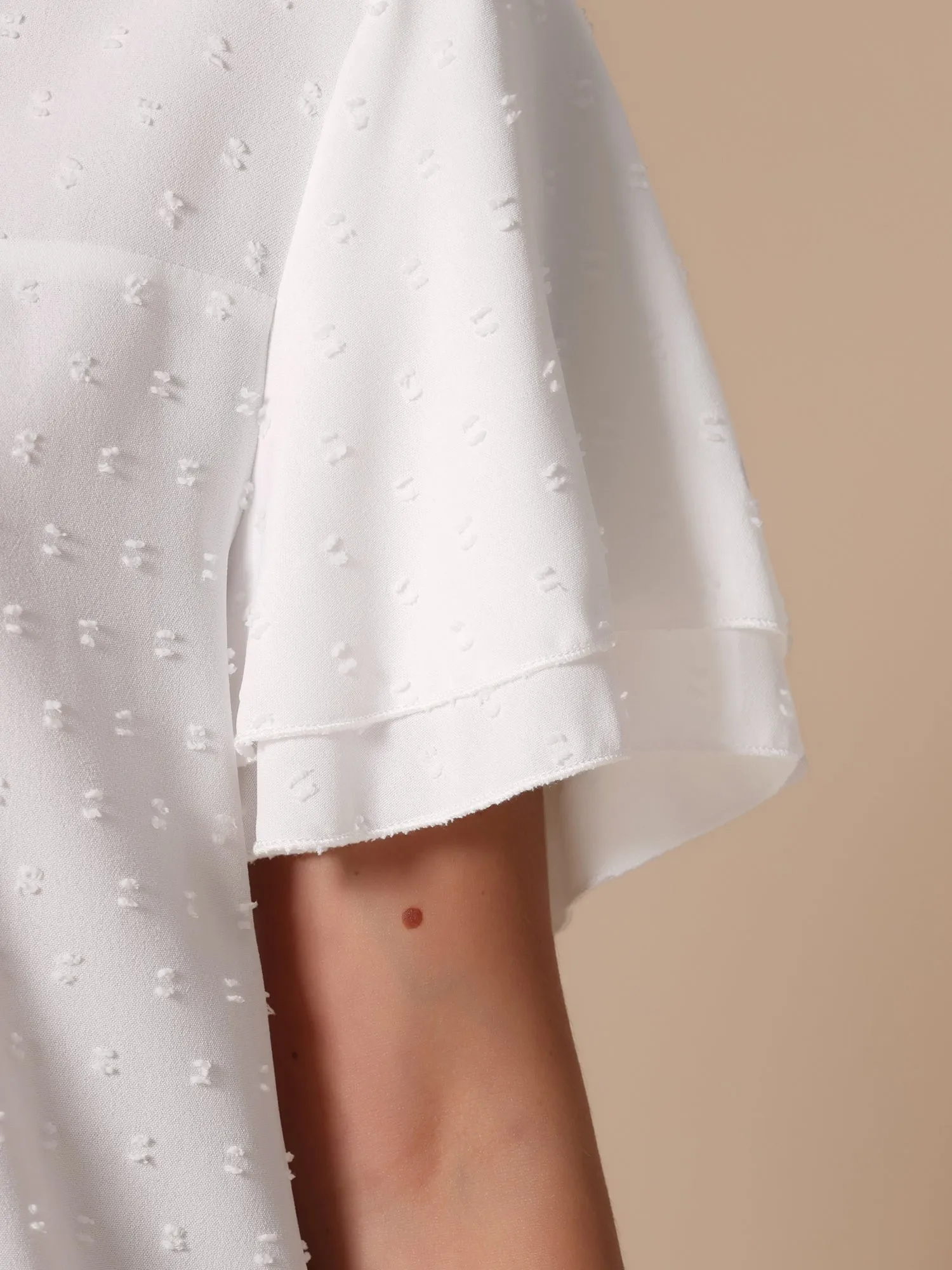 Notch Neck Ruffle Sleeve Flowy Swiss Dot Blouse sold by Allegra K product image thumbnail 4