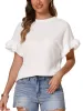 Waffle Knit Crew Neck Ruffle Sleeves Textured Blouse sold by Allegra K